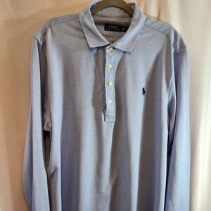 POLO RALPH LAUREN, LIGHT BLUE, LONG SLEEVE SHIRT, 100% COTTON, SIZE 2XL